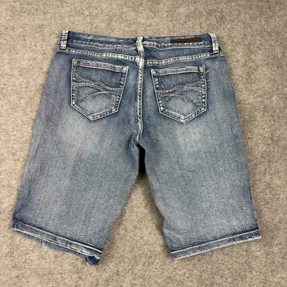 Rhythm in Blues Denim Shorts Womens 8 Blue Bermuda Distressed Y2K McBling‎ 2000s